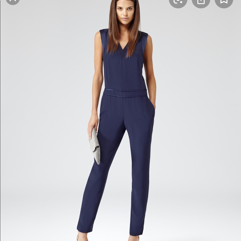 Reiss Roana Satin trim navy jumpsuit